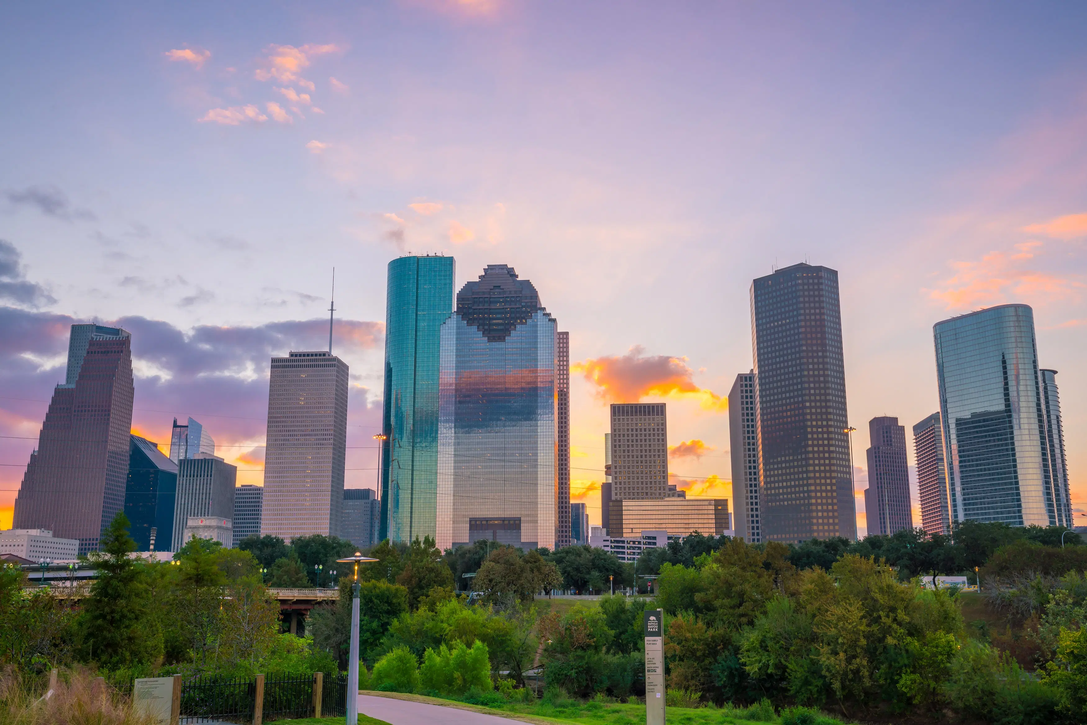 Houston skyline at sunset